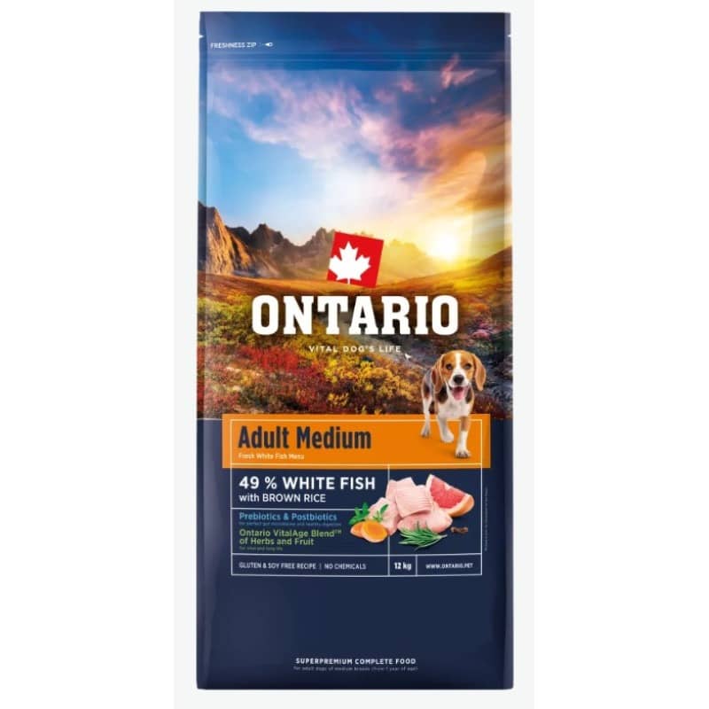 ONTARIO DOG ADULT MEDIUM FISH & BROWN RICE suņu barība 12kg